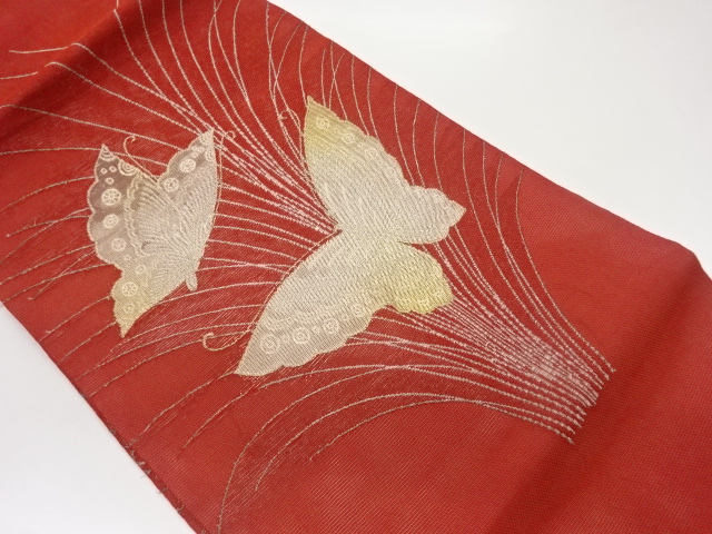 紗 蝶模様織出し名古屋帯